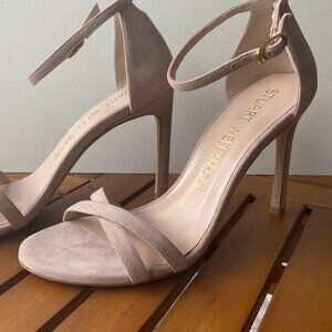 STUART WEITZMAN Beige Taupe Suede Strappy 4” Heels